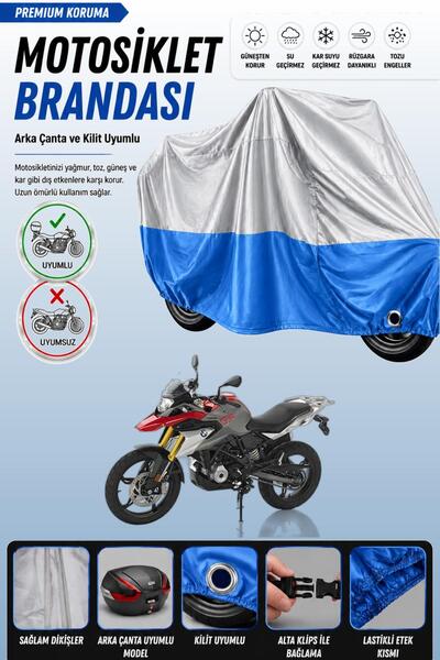 Cemku Double غطاء علوي رمادي - سفلي أزرق، غطاء خلفي متوافق مع دراجة BMW G 310...