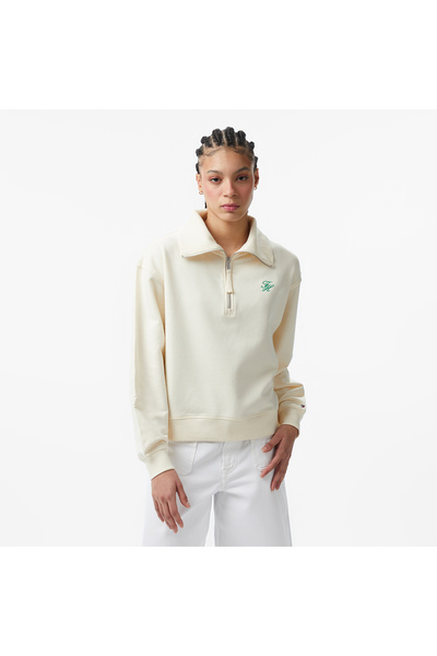 Tommy Hilfiger Kadın Yarım Fermuarlı Örgü Bej Sweatshirt