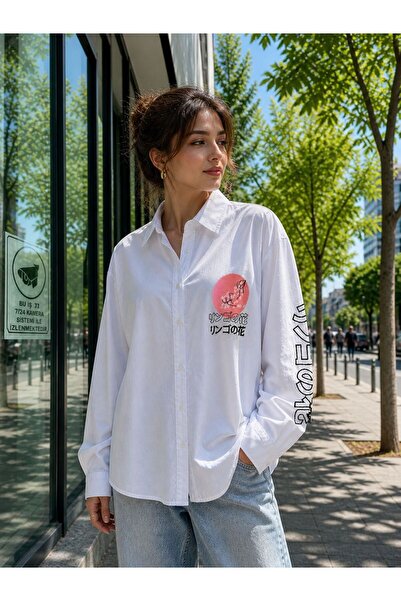 Patiskha Wwomen nakışlı beyaz Uzunkol gömlek