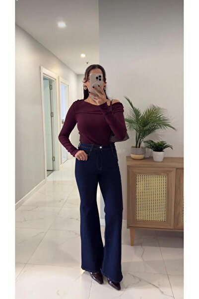 SAPAKTEKS By-1812 Lumiy Dark Blue Spanish Flare Jeans Navy Blue High Waist De...