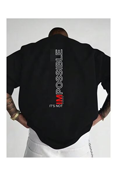 Massgai Tricou unisex oversize cu imprimeu Impossible, 100% bumbac