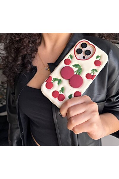 ŞANAETİCARET IPhone 14 Pro Max ile uyumlu kabartmalı 3 boyutlu kiraz desenli ...