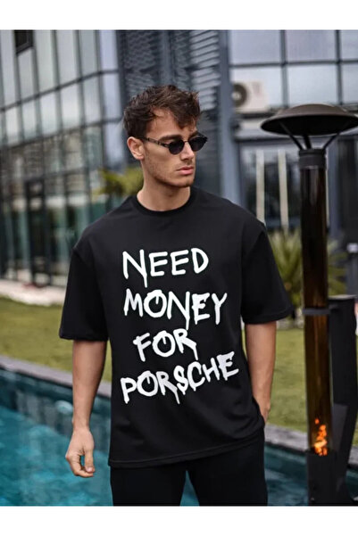 Efnaz style Unisex Crew Neck Printed Oversize T-Shirt - Black