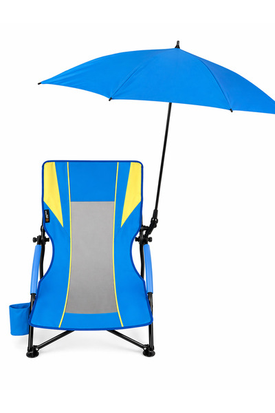 Outdoor Pro Set 2 Scaune de Plaja si Camping Pliabile Outdoor Pro, cu 2 Umbrele Reglabile 360° UPF 50+ si Suport Pahare