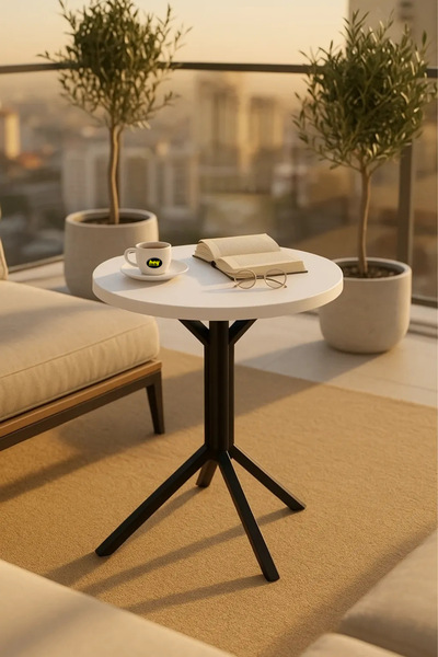 hey modüler mobilya Yıldız Yuvarlak Beyaz 50 cm Balkon Masası Yan Sehpa Mutfa...