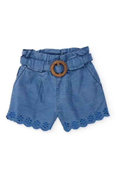 Tuc Tuc Girl's Denim Shorts with Elastic Waist and Wooden Buckle, Ages 2-8, Blue