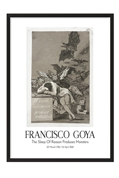 Postifull Francisco Goya - San razuma stvara čudovišta, slika u crnom okviru,...