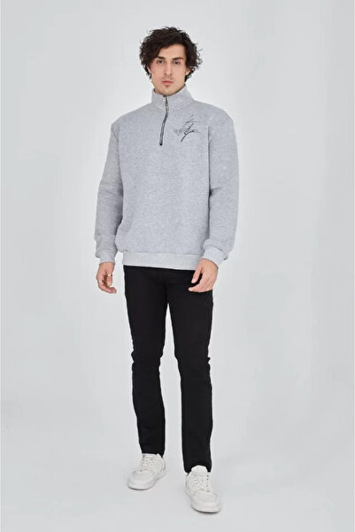 Efnaz style Men's Half Zipper Printed Sweat - Gray