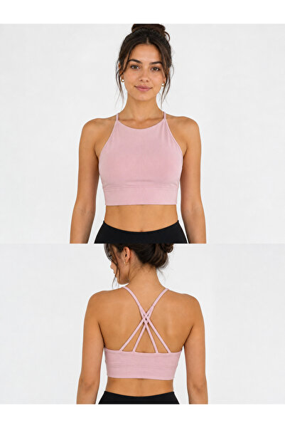 hookactive Toz Pembe Kadın Destekli Spor Crop
