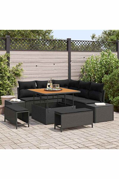 vidaxl Set de canapele pentru gradina cu perna 8 pcs Negru Rattan poli