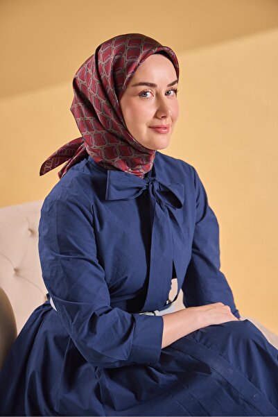 Silk Home وشاح حرير تويلي بلون أحمر خمري