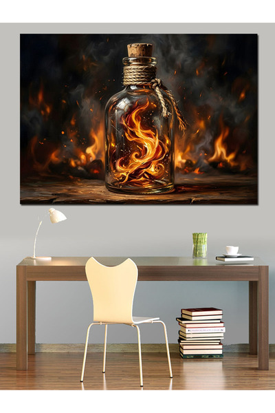 Artmeg Pânză decorativă cu foc care arde într-o sticlă de sticlă - Masă din l...