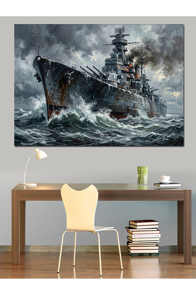Artmeg Pânză decorativă cu navă de război uriașă pe mare furtunoasă - Tablou ...