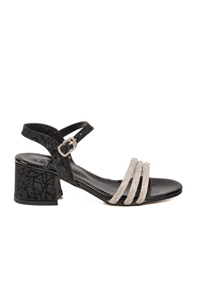 Aspor Black Girls' Stone Embellished Heeled Sandals