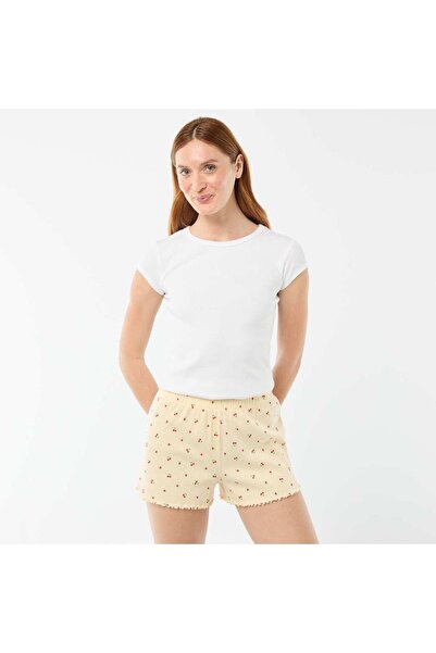 KIABI All-Over 'Cherry' Print Cotton Pajama Shorts Yellow