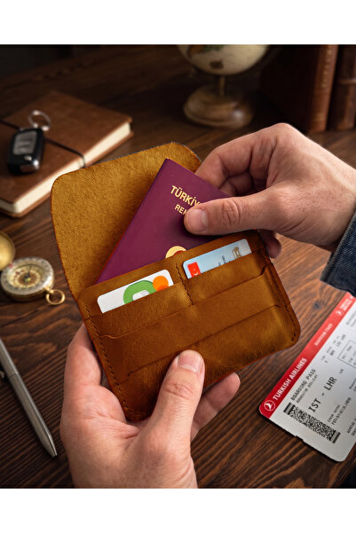 BUO Leather Hakiki Deri Pasaport Kılıfı, Kayışlı Kapak Seyahat Cüzdanı, Unise...