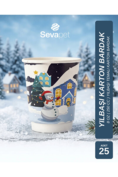 SEVAPET 8 OZ (250 CC) YILBAŞI TEMALI KARTON BARDAK / 25 ADET MAVİ RENKLİ