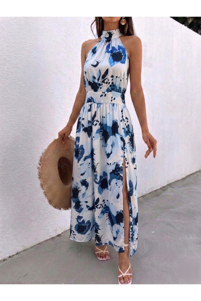 mass fashion Γυναικείο φόρεμα σατέν με σχέδιο
