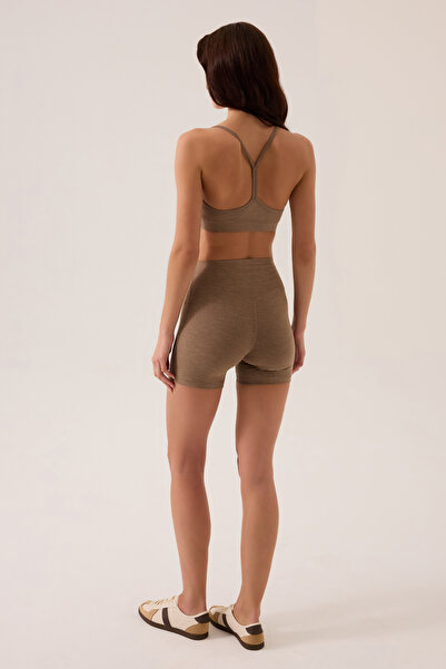 Los Ojos x Ece Mocha Melanj Bel Detaylı Kısa Tayt Ruched Biker Shorts