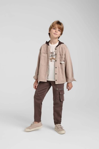 Jack Lions Jacklions Boys' 4-14 Years Old Patterned Hooded Shirt Jacket Camel