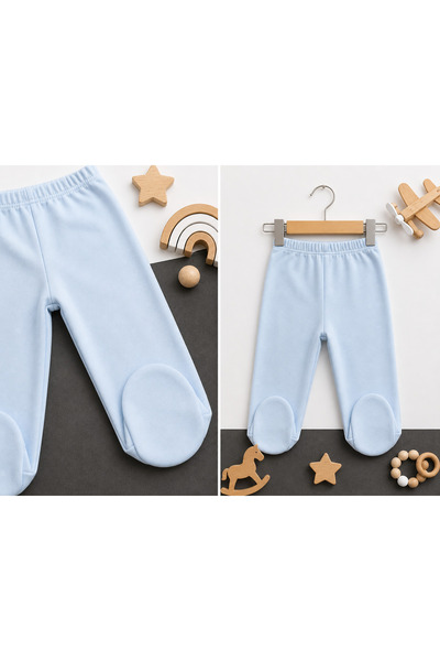 Minimissbaby 100% Cotton Double Booties Baby Pants Set – Indigo & Light Blue
