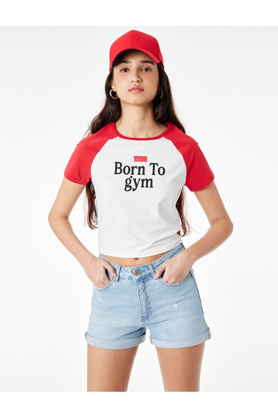 Koton Cotton Slim Fit Short Sleeve Crew Neck Printed Sports T-Shirt