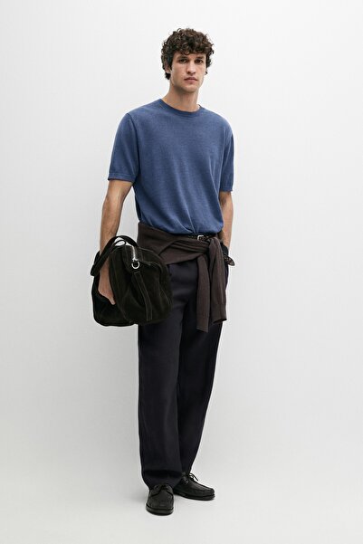 Massimo Dutti Hafif %100 keten triko t-shirt