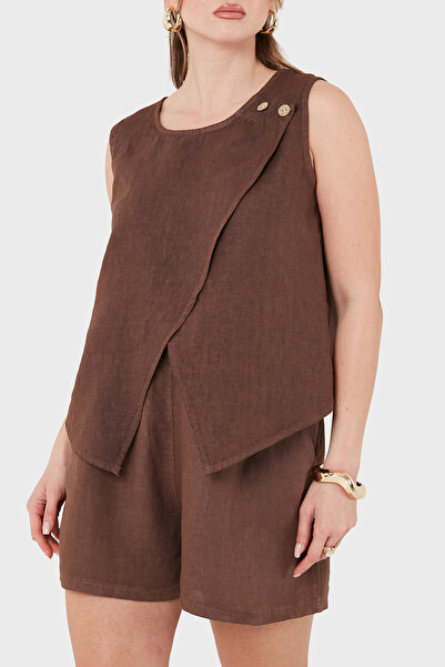 Via Dante Asymmetric Cut Button Detailed Linen Blouse Bluz 69914928