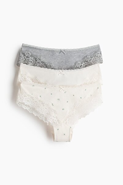 H&M 3’lü Pamuklu ve Dantelli Hipster Külot