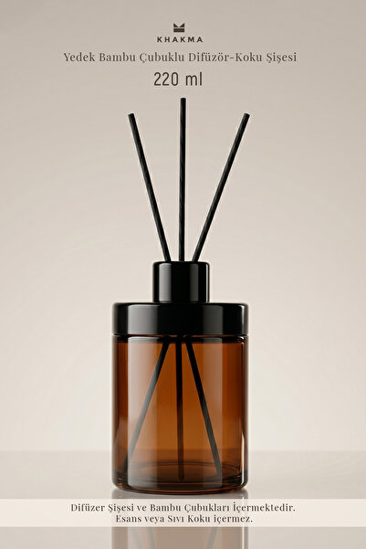 KHAKMA 220 ml Amber Cam Difüzör Şişesi – 3 Bambu Çubuklu Boş Koku Şişesi | Or...