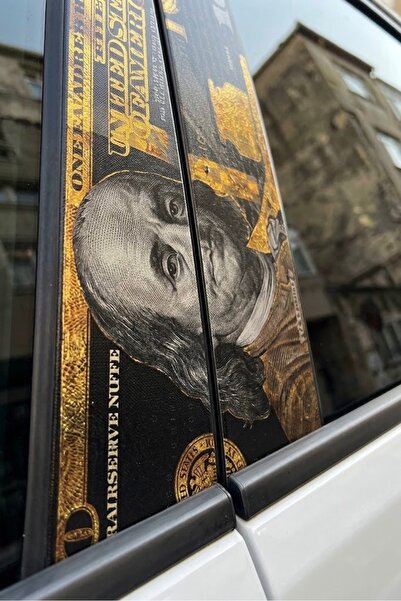 NET REKLAM 3D Görünümlü Dolar Desenli Araba Kapı Direği Sticker - Kaplama Fol...