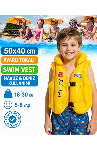 LRS STORE A+ 5-8 Yaş Çocuk Şişme Can Yeleği 50x40 cm Yüksek Kalite Havuz Deni...