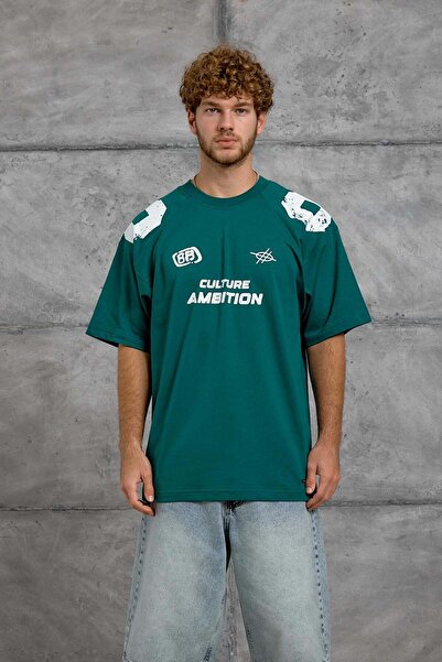 NOMARC Green Shoulder Numerology Print Oversize Tshirt