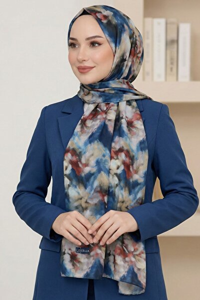 hadiora Women's Blue Red Floral Patterned Soft Shawl