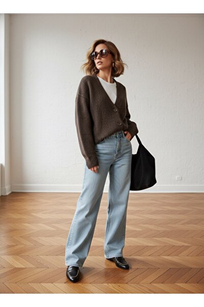 Sherin Brown V-Neck Knitwear Cardigan