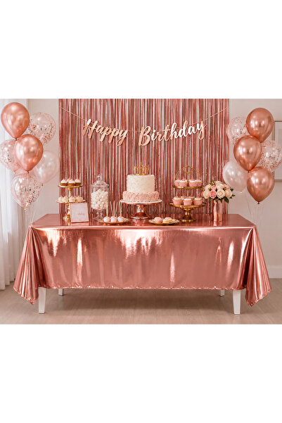 TATLI GÜNLER Rose Gold Parlak Masa Eteği 137x183 cm Parti Masa Süsü Doğum Gün...