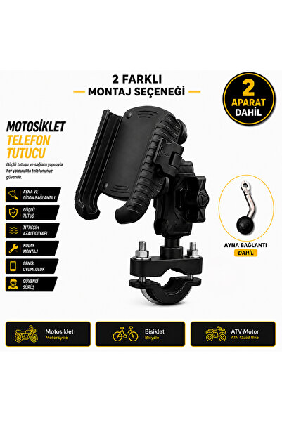 fimtech Titreşim Önleyicili Motosiklet Telefon Tutucu ( Ayna + Gidon Bağlantı)