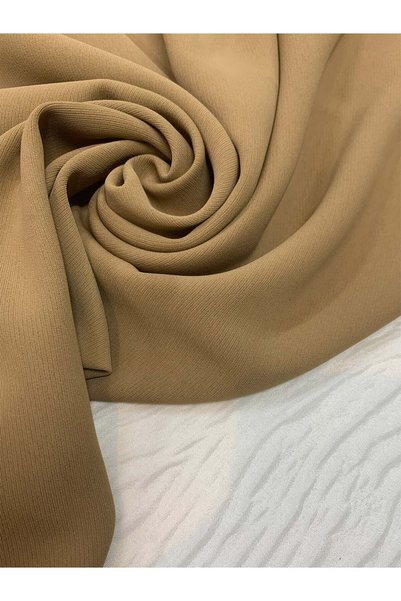 Yiğit Kumaş Milky Brown Crepe Fabric with Striped Texture Tok