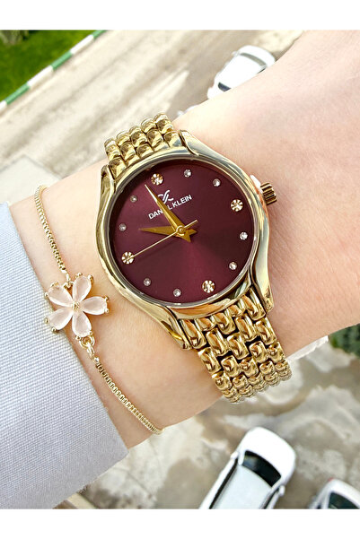 Daniel Klein Kadranı Bordo Altın Renk 30 mm Kadın Kol Saati Ve Bileklik