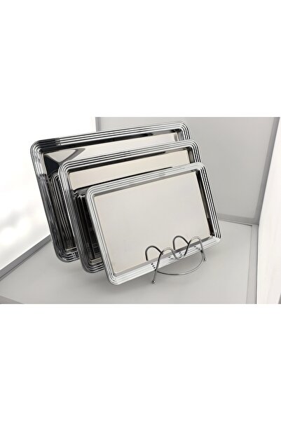 ALMASA 3Pcs Silver Chrome Serving Tray Set