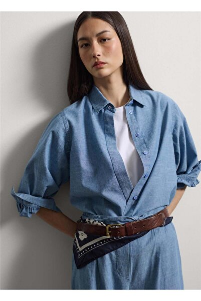 Stefanel Açık Mavi Pamuk Denim Klasik Yaka Regular Fit Gömlek