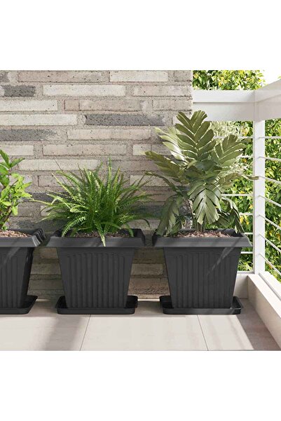 vidaxl Vaza patrata pentru flori 6 pcs Negru 38 x 38 x 30 cm Plastic