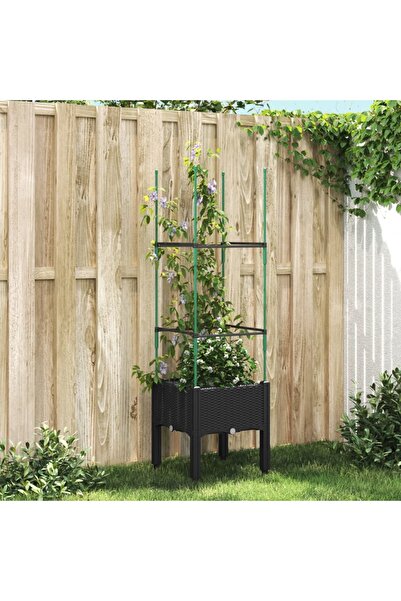vidaxl Jardiniera de gradina cu spalier, negru, 40x40x142,5 cm, PP