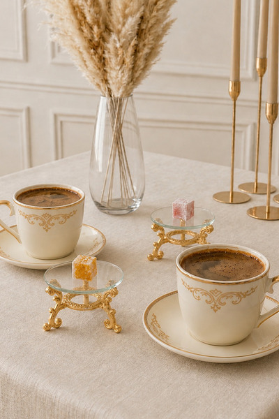 Kitchen Life Set de 2 boluri decorative din sticlă aurie pentru cafea și prez...