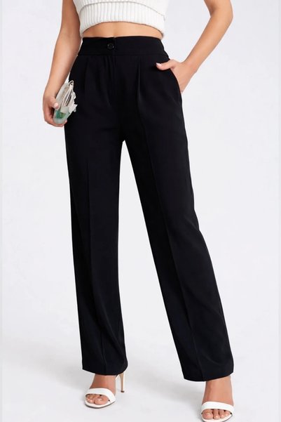 Asfaha Fashion Women's High Waist Draped Palazzo Pants with Button and Pleated Detail