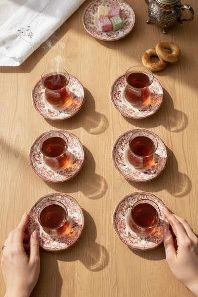 Akayev Porcelain Vintage Maroon 6 Piece Tea Plate Set