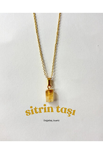 kuartz Citrine Stone Minimal Chain Necklace. Certified Original 10 mm in Size