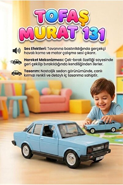 Tıfıl Toys Nostaljik Tofaş Murat 131 Oyuncak Araba Işıklı, Çek-Bırak Mekanizm...