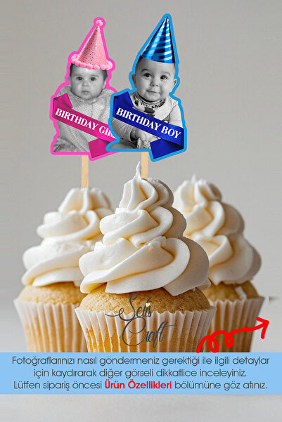SelisCraft Birthday Girl / Boy Fotoğraflı Kürdan Süsü Kişiye Özel Doğum Günü ...