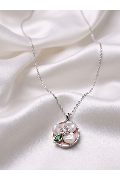 NUR TASARIM ATÖLYESİ Women's Steel Rose Pearl Detailed Necklace